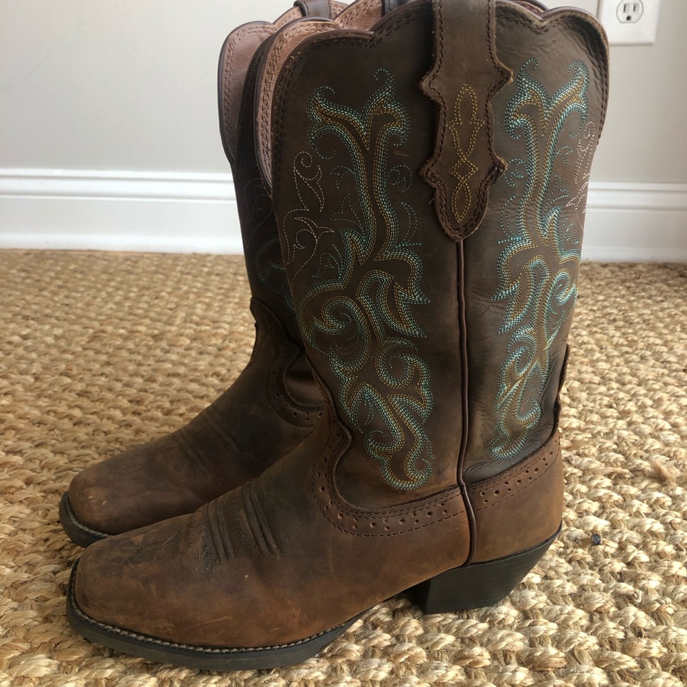 Justin Boots Brown and Blue Women's Western Boots - Picture 2 of 12